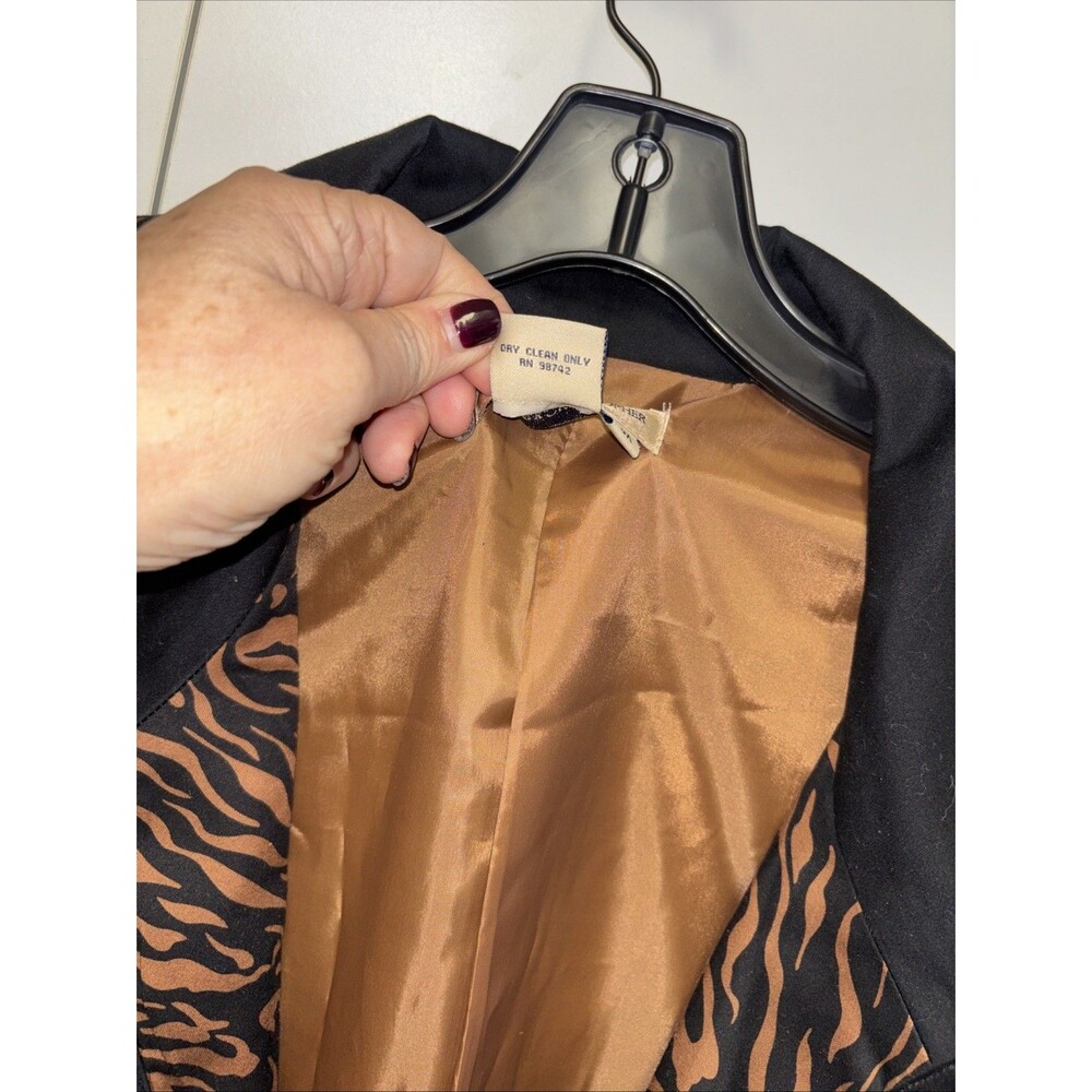 Patrick Christopher Jacket Women 3X Black Brown Animal Print Blazer Open Zip - Picture 4 of 7